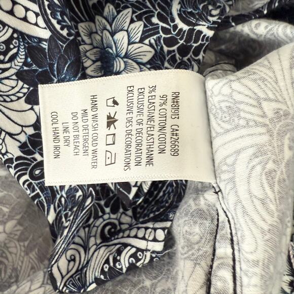 Robert Graham Woven Button Front Long Sleeve Shirt Edgar Navy Tattoo Floral M - Picture 7 of 9